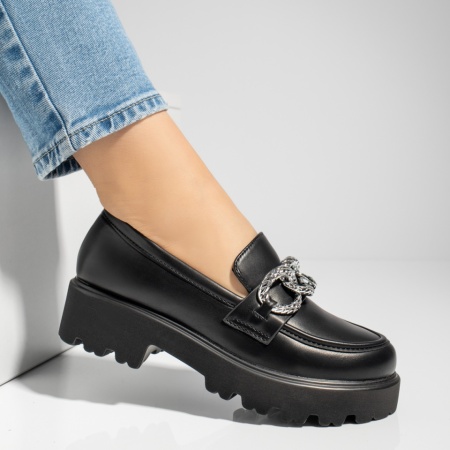 Pantofi casual dama cu accesoriu metalic negri MOD13091, 2, modlet.ro