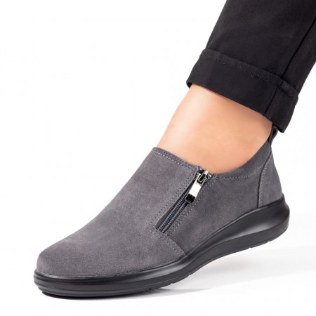 Pantofi dama, Pantofi casual dama cu fermoar gri suede din Piele naturala MOD09894, modlet.ro