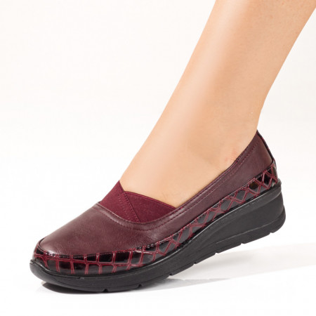 Pantofi dama, Pantofi casual dama cu insertie de material elastic visinii ZEF10344 - zeforia.ro