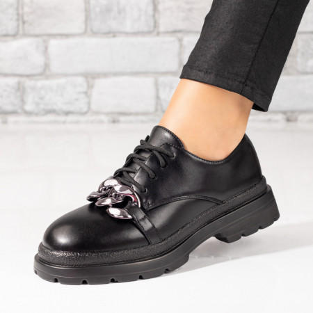 Pantofi dama, Pantofi casual dama cu lant decorativ negri MOD03095, modlet.ro