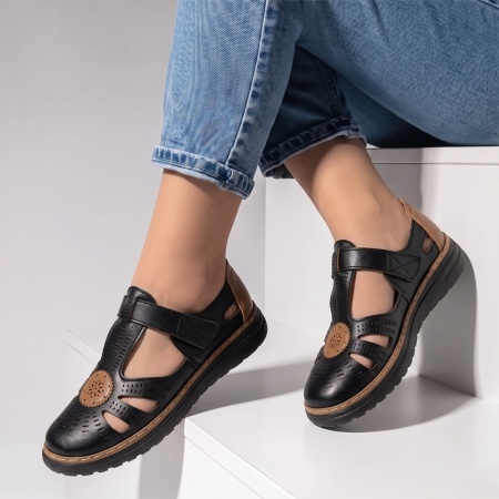 Pantofi casual dama cu perforatii bej cu maro EVA91, 2, modlet.ro