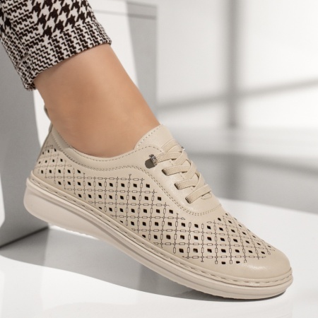 Pantofi casual dama cu perforatii bej EVA3, 4, modlet.ro