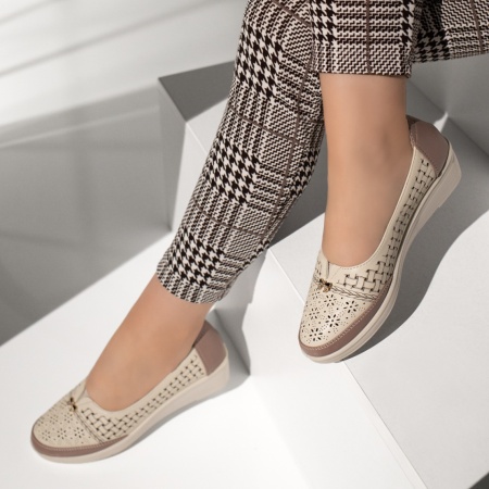 Pantofi casual dama cu perforatii bej MOD13317, 2, modlet.ro