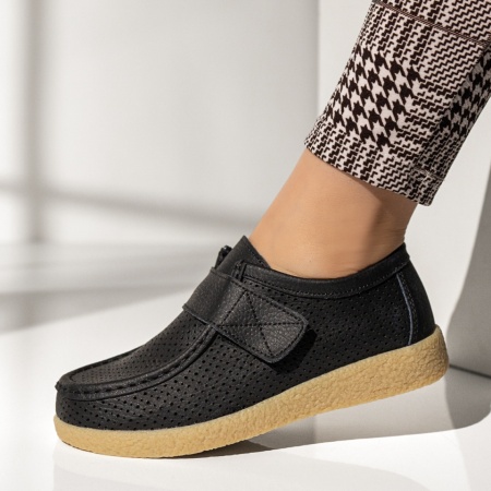 Pantofi casual dama cu perforatii negri din Piele naturala DORA1, 2, modlet.ro