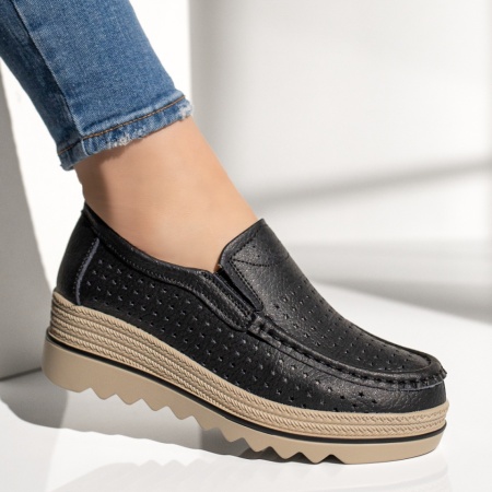 Pantofi casual dama cu perforatii negri din Piele naturala MOD13102, 3, modlet.ro