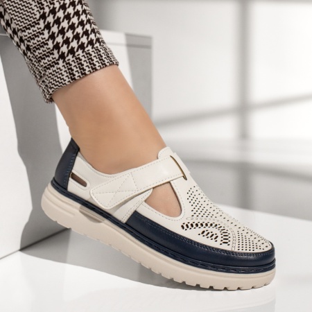 Pantofi casual dama cu perforatii si inchidere cu scai alb cu albastru ZEF13323, 4, zeforia.ro