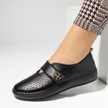 Pantofi casual dama cu perforatii si inchidere cu scai negri MOD14279, 2, modlet.ro