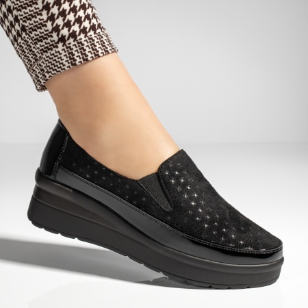 Pantofi casual dama cu platforma negru suede MOD13259, 4, modlet.ro
