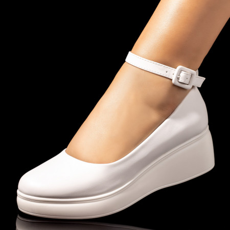 Pantofi casual cu platforma, Pantofi casual dama cu platforma si bareta albi MDL09728 - modlet.ro