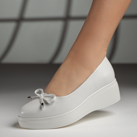 schimbat preturi, Pantofi casual dama cu platforma si fundita albi MOD13373, modlet.ro