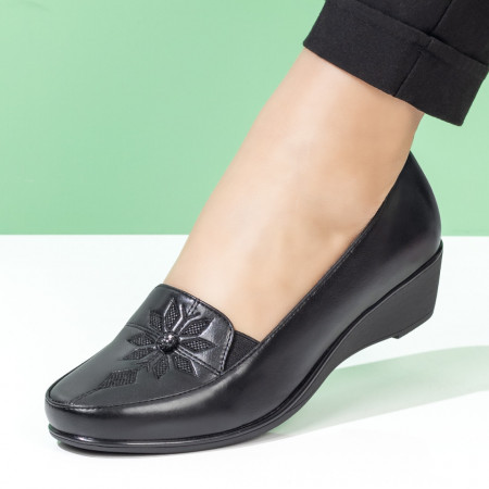 Pantofi casual dama cu platforma si imprimeu floral negri MOD08422, 3, modlet.ro
