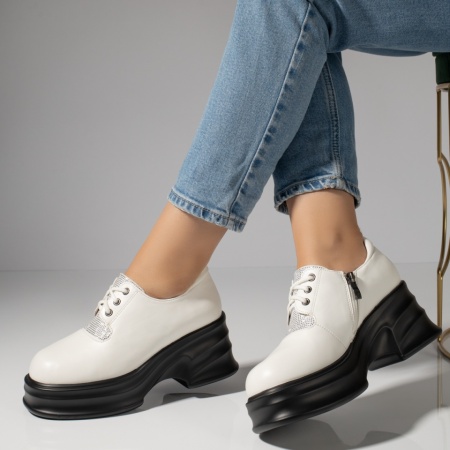 Pantofi casual dama cu platforma si strasuri albi MOD12095, 3, modlet.ro