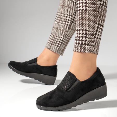 Pantofi dama, Pantofi casual dama cu platforma si strasuri negru suede MOD12986, modlet.ro
