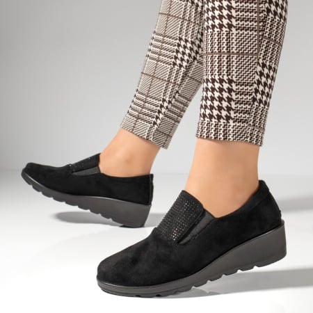 Incaltaminte dama, Pantofi casual dama cu platforma si strasuri negru suede ZEF12986, zeforia.ro