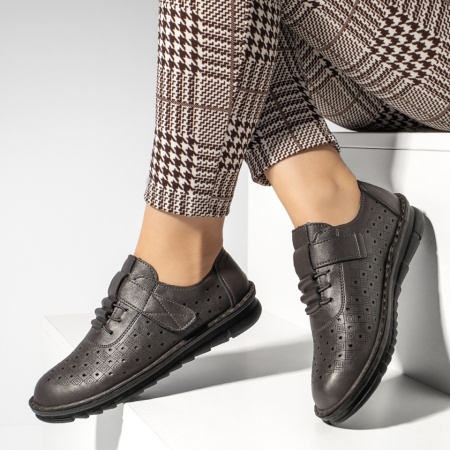 Pantofi casual dama, Pantofi casual dama cu scai si perforatii gri MOD13228, modlet.ro