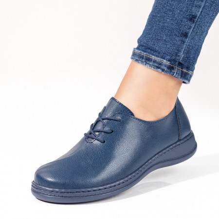 Pantofi casual dama cu siret din Piele naturala albastri ZEF06739