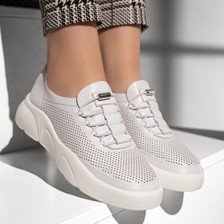 Pantofi casual dama cu siret elastic albi ZEF13365, 4, zeforia.ro