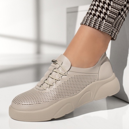 Pantofi casual dama cu siret elastic bej MOD13365, 2, modlet.ro