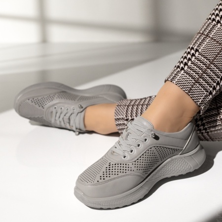 Pantofi casual dama cu siret elastic gri LIA7, 2, modlet.ro