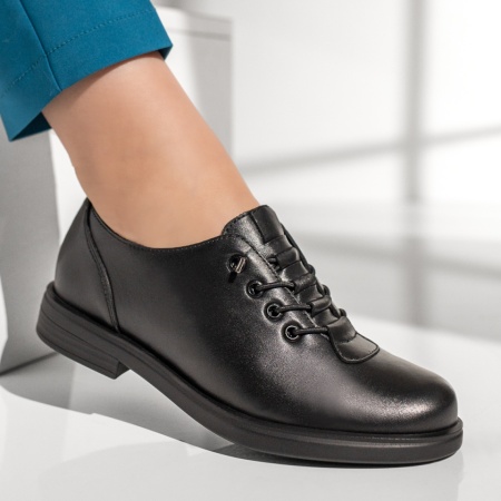 Pantofi casual dama cu siret elastic negri din Piele naturala MOD13135, 4, modlet.ro