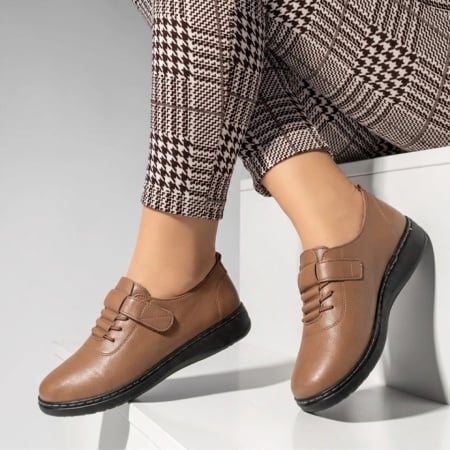 Pantofi casual dama cu siret elastic si inchidere cu scai khaki IOANA6, 2, modlet.ro