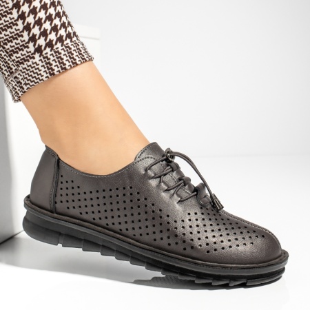 Pantofi casual dama cu siret elastic si perforatii gri MOD13226, 3, modlet.ro