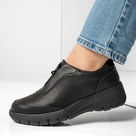 Pantofi dama, Pantofi casual dama cu siret elastic si platforma negri MOD11942, modlet.ro