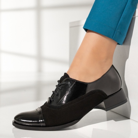 Pantofi casual dama cu siret negri din Piele naturala MOD12942, 2, modlet.ro