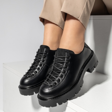 Pantofi casual dama cu siret si strasuri negri ANA71, 2, modlet.ro