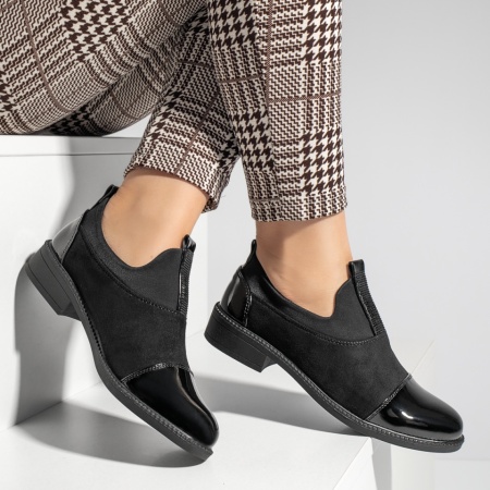 Pantofi casual dama cu strasuri aplicate negru suede MOD10979, 2, modlet.ro