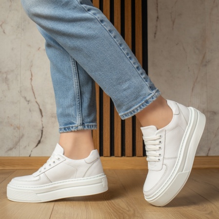 Pantofi dama, Pantofi casual dama cu talpa groasa albi din Piele Naturala MOD13252, modlet.ro