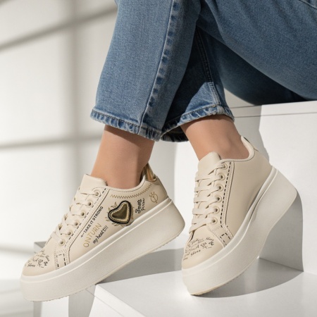 Pantofi casual dama cu talpa groasa bej MOD12957, 2, modlet.ro
