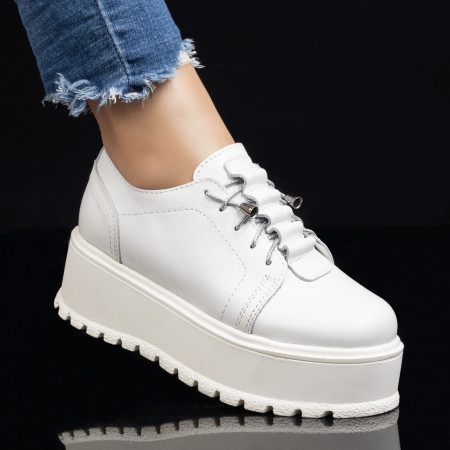 Plateste Jumatate!, Pantofi casual dama cu talpa groasa din Piele naturala albi MOD07972, modlet.ro