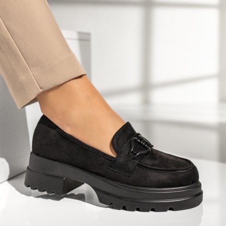 Pantofi casual dama cu talpa groasa negru suede MOD11039, 3, modlet.ro
