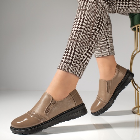 Pantofi casual dama, Pantofi casual dama cu talpa groasa si fermoar maro MOD12983, modlet.ro
