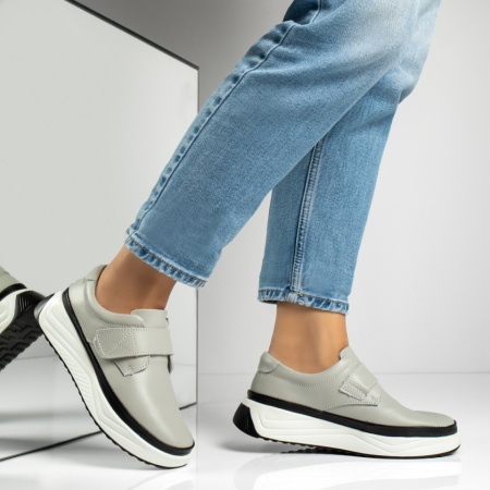Pantofi casual dama cu talpa groasa si scai gri din Piele naturala MOD14015, 3, modlet.ro