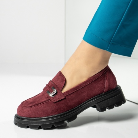 Pantofi casual dama cu talpa groasa visinii suede IRIS20, 2, modlet.ro