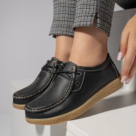 Pantofi casual dama cu talpa joasa negri din Piele naturala MOD03850, 3, modlet.ro