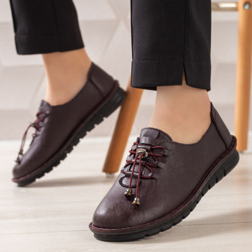 Pantofi dama, Pantofi casual dama mov din piele ecologica cu siret ZEF02962 - zeforia.ro