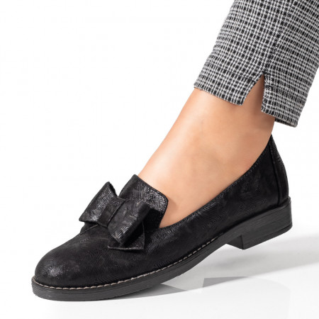 Pantofi casual dama, Pantofi casual dama negri cu funda din Piele naturala MOD09856, modlet.ro