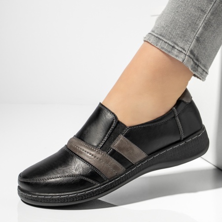 Pantofi casual dama, Pantofi casual dama negri cu insertie de material elastic MOD13152, modlet.ro