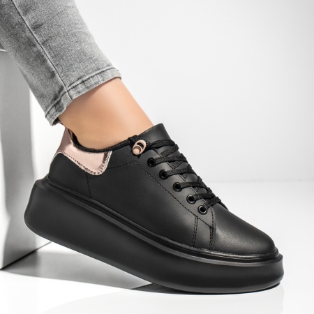 Pantofi casual dama, negri cu roz si talpa groasa, ZEF13291, 2, zeforia.ro