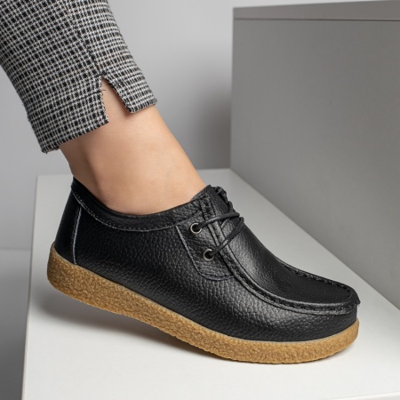 Pantofi casual dama negri cu siret din Piele naturala MOD03850, 3, modlet.ro