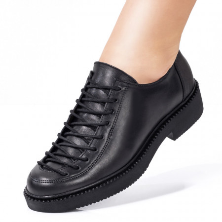 Pantofi casual dama, Pantofi casual dama negri cu siret din Piele naturala ZEF03549 - zeforia.ro