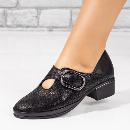 Pantofi casual dama, Pantofi casual dama negri cu toc mic si catarama din Piele naturala ZEF03565 - zeforia.ro