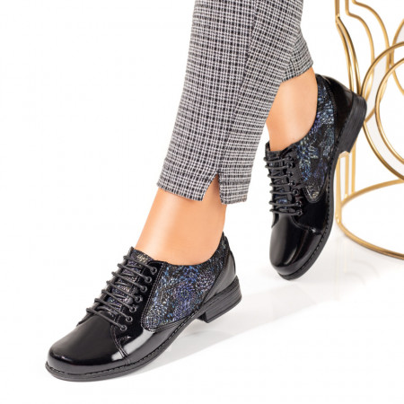 Pantofi casual dama negri lacuiti cu imprimeu din Piele naturala MOD033899, 3, modlet.ro