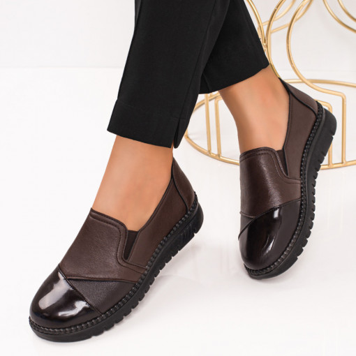 Pantofi dama, Pantofi casual maro dama cu insertii de material elastic ZEF06153 - zeforia.ro