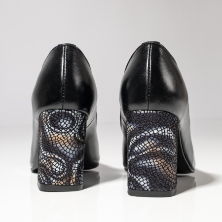 Pantofi cu toc dama si print negri din Piele naturala MOD12047, 4, modlet.ro