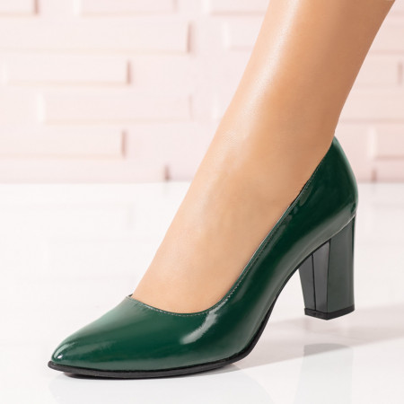 Pantofi cu toc, Pantofi cu toc dama verzi cu aspect lacuit din Piele naturala ZEF07630 - zeforia.ro