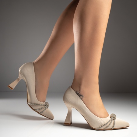 Pantofi cu toc gros bej dama MOD11736, 3, modlet.ro